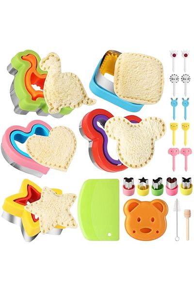 Generic BAOWIN 24Pcs Sandwich Cutter and Sealer Set Bread Sandwich Cutter Pancake Maker Heart Square Dinosa