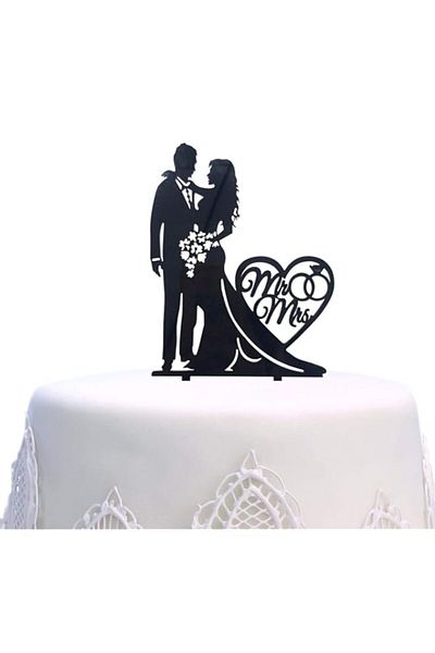 Generic SONSMER Mr and Mrs Cake Topper Acrylic Love Wedding Cake Topper Funny Bride and Groom 2-Piece Black