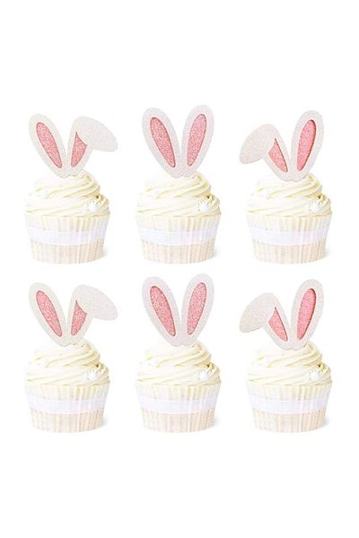 Generic Ercadio 24 Pack Easter Bunny Ear Cupcake Toppers Glitter Rabbit Ears Cupcake Picks Easter Day Cupca