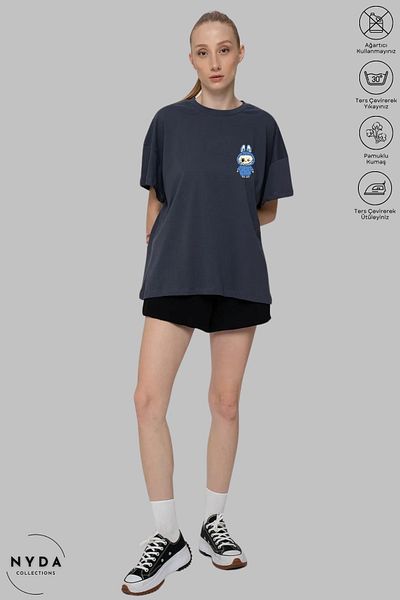 Nyda Collections Unisex Crew Neck Labubu Back Printed Cotton Oversize Short Sleeve T-Shirt