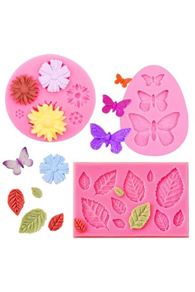 Generic قوالب سيليكون على شكل زهرة وأوراق وفراشة من Aoflyda، 3 قطع من قوالب ف...