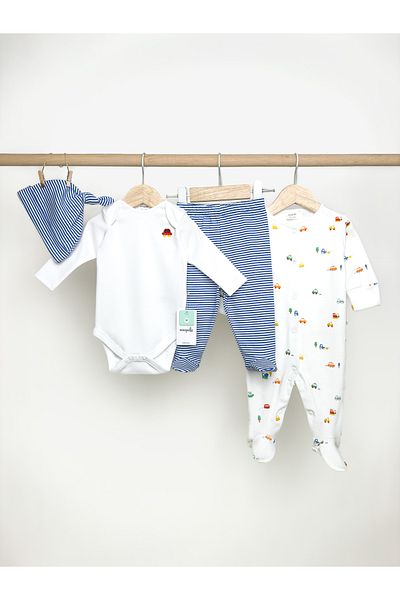 MİNİPOLO1 Baby Minipollo 4-Piece 0-3/3-6/6-9 Months Jumpsuit Set Package