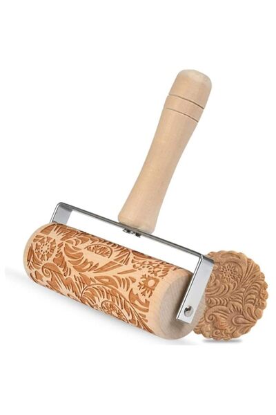 Generic دبابيس عجين منقوشة من KIENAI، أسطوانة خشبية بنمط زهور ثلاثية الأبعاد،...