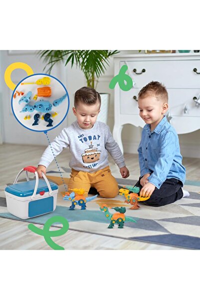 Yelajoy 3-Piece Take Apart Dinosaur Toys with Drill, Dinosaur Building Kit with Detachable Launcher