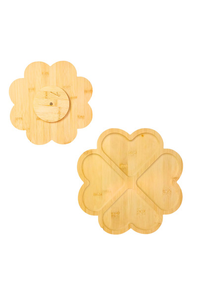 Parmeva Ahşap Dönen Sunumluk Kalpli 4 Bölmeli Tabak Sunumluk Çerez Tabağı 32 cm