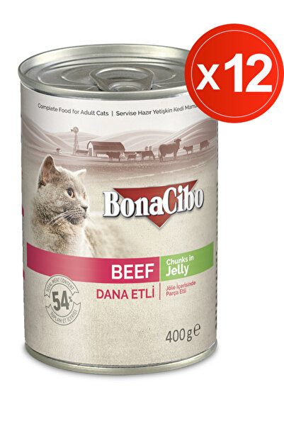 BonaCibo Jöleli Dana Etli Yaş Kedi Maması, 400 Gr X 12 Adet, Tüm Irklar İçin,...