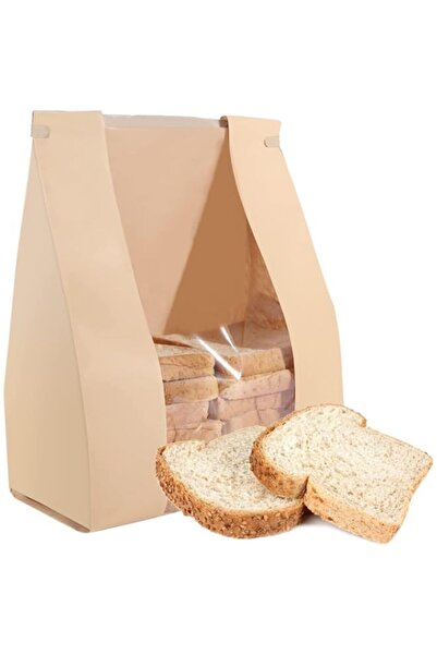 Generic عبوة من 50 كيس خبز مع نافذة، 33 * 16 * 11 سم أكياس خبز ورقية كبيرة لل...