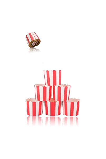 Generic قوالب كب كيك مخططة باللونين الأحمر والأبيض من Sweet Seven - عبوة من 5...