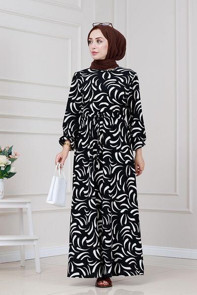 Sevitli Karin Dress with Tunnel at the Waist-Black