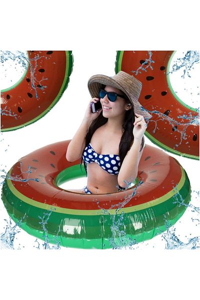 varioshop VarioShop® swimming ring, watermelon pattern 110 cm, unique design, easy to inflate and transport, id
