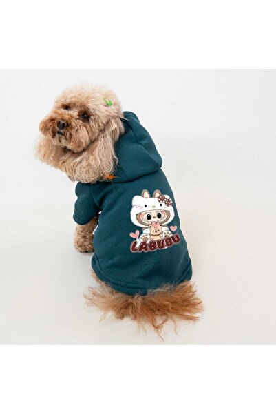 Buddy Store Kedi Ve Köpek - Kıyafeti Sweatshirt Hoodie Petrol Yeşili Labubu G...