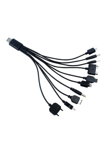 Bibilel Cablu de încărcare 10 în 1, USB la 10 conectori diferiți, 18 cm, Negr...