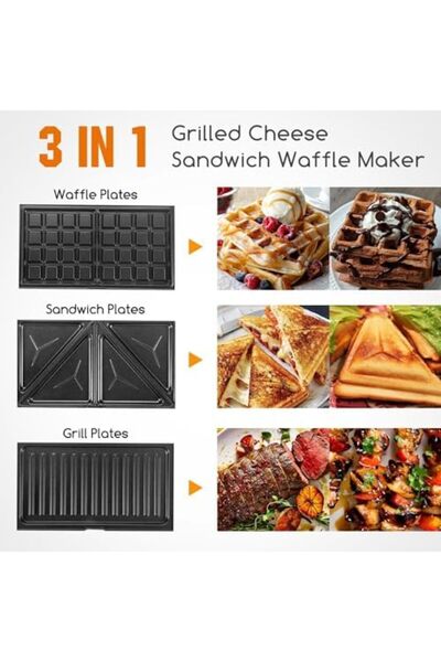 SKY TOUCH SKY-TOUCH 3 in 1 Sandwich Maker: Portable Waffle Maker Toaster Electric Panini Press Grill Set with
