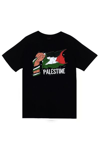 fame-stoned Free Palestine, Free Palestine Flag Printed Unisex 100% Cotton Black T-Shirt