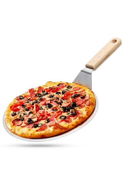 Elegant Pizza Spatula Stainless Steel with Wooden Handle 35cm