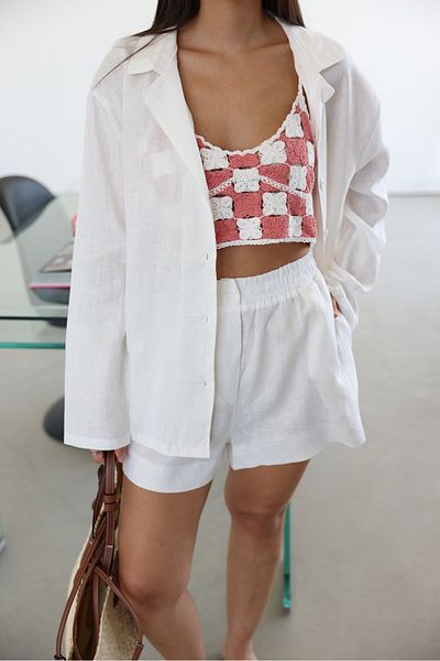 Özge Özgenç Premium Linen Oversize Shirt Shorts Set