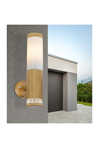 Globo Lighting Aplica de exterior cu aspect de lemn, 1 bec, scripetă E27 + led 70lm, lumină caldă (3000K), 34070, Globo