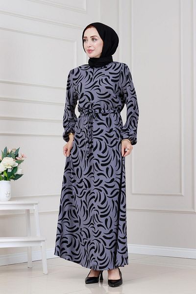 Sevitli Karin Dress with Tunnel at the Waist-Grey