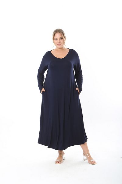 XL Modam Women's Long Sleeve Pocket Lycra Viscose Plus Size Dress