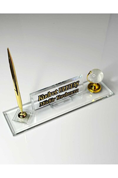 MERTKRİSTAL Kristal Masa İsimliği Kalemli Ofis Büro Makam Hediyesi M560-ŞGOLD