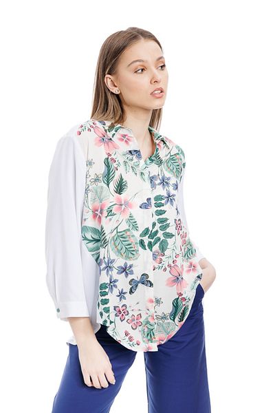 RVL White viscose shirt with flower print on the front