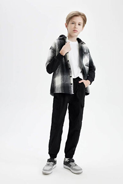 DeFacto Cargo Jogger Leg Gabardine Black Boy's Trousers A9393A8/Bk81