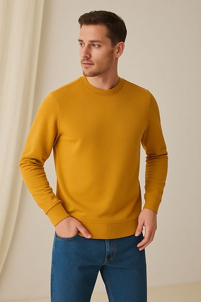 Giyim Dünyası Men's Three Thread Unsharded Sweatshirt Mustard