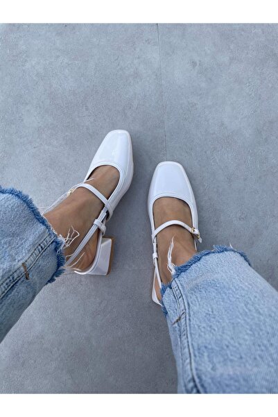 leopar by çetinay "Marie Élégance Luxe |   Women's White Patent Leather Full Orthopedic Cross Strap Shoes with Thick Pet Buckle”