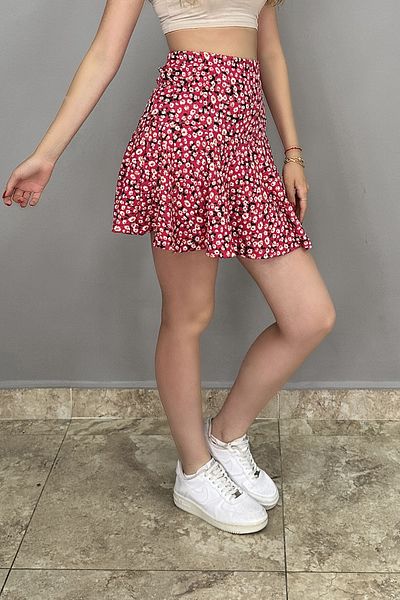 Tam Moda Women's Red-White Floral Flounce Skirt with Shorts