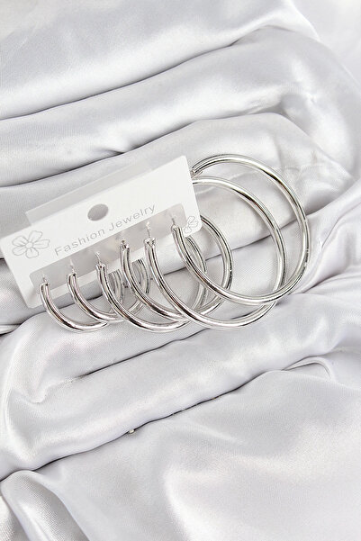 Belle Fusion مجموعة أقراط نسائية من النحاس على شكل حلقة BFS باللون الفضي