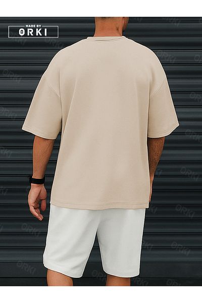 EFFRENATU Orki Power Fit – Oversize Beige T-Shirt & White Shorts Set