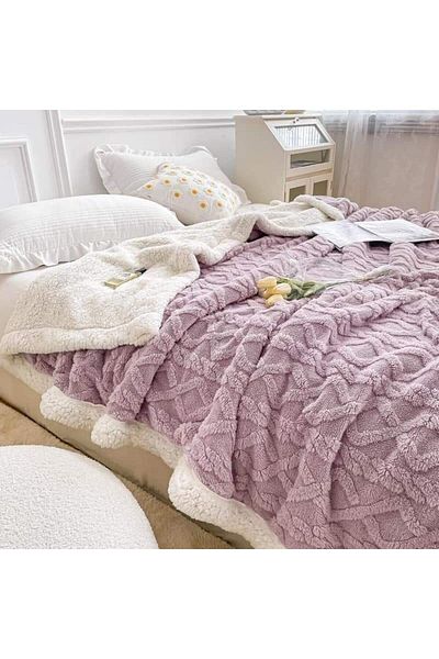 OEM Double blanket, knitted type, with embossed pattern, ecological fur, PBT3, 200X230 cm, 3 kg