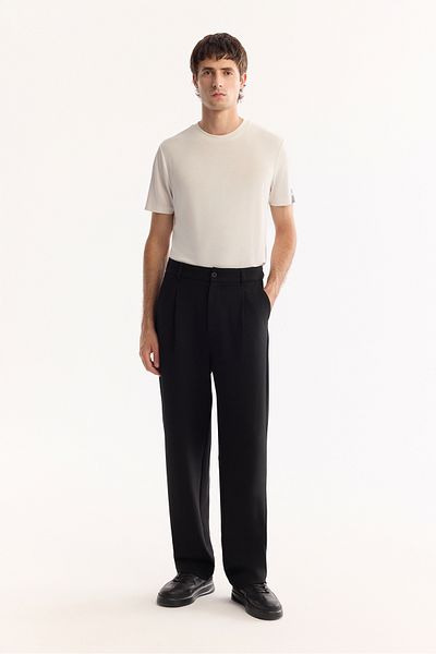 Avva Men's Black Slim Fit Ribbed Textured Baggy Fit Trousers A52Y3042