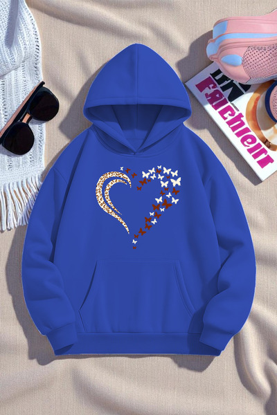 uyguntarz Unisex Leopard Heart Pattern Printed Oversize Sweatshirt