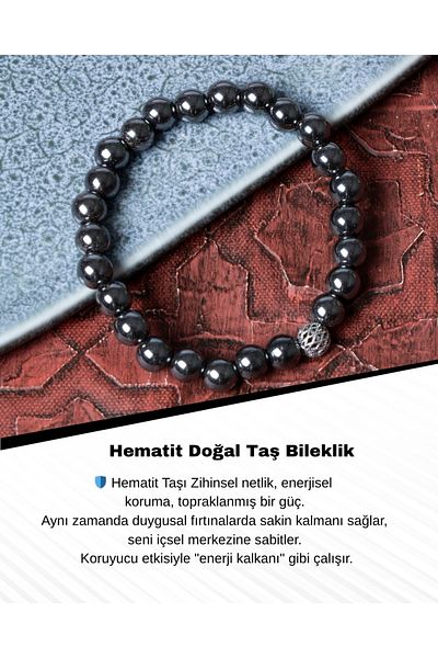 Saff Doğal Taş Certified Hematite Silver Apparatus Bracelet