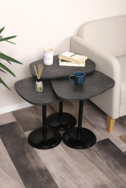 SEHPAM AKILLI Silvavera Zigon Sehpa Mdf Tabla Alt Mekanizma Demir Siyah Renk