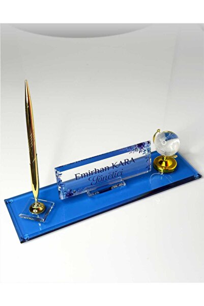 MERTKRİSTAL Kristal Masa İsimliği Kalemli Ofis Büro Makam Hediyesi M559-MGOLDUV