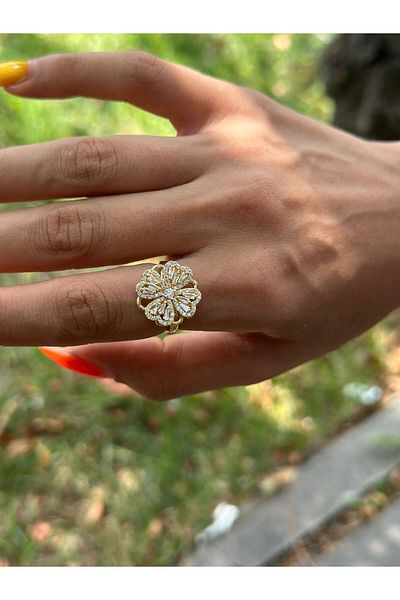 Gönülden Tasarım Steel Rotating Clover Adjustable Size Women's Ring