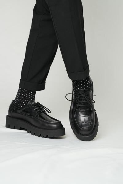 TETRİ Garden Model Hakiki Deri El Yapımı Siyah Kroko Casual Ayakkabı