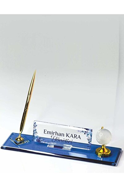 MERTKRİSTAL Kristal Masa İsimliği Kalemli Ofis Büro Makam Hediyesi M559-MGOLDUV