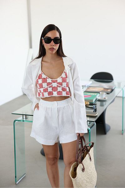 Özge Özgenç Premium Linen Oversize Shirt Shorts Set
