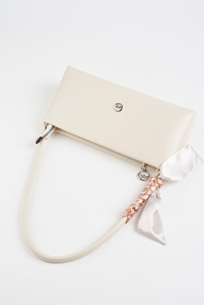 Vivaq Women's Elegant Cream Scarf Gift Faux Leather Baguette Zipper Closure Hand and Shoulder Bag