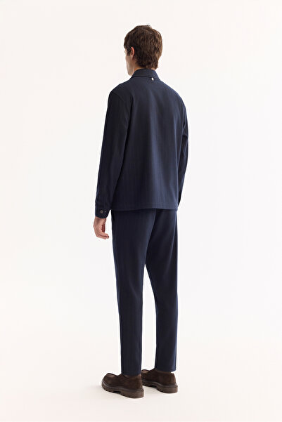 Avva Erkek Lacivert Klasik Yaka Kolay Ütülenen Çizgili Comfort Fit Gömlek Ceket A52Y2018