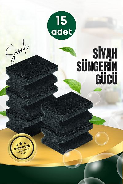 GRİMOR Life 15 Pieces of Corrugated Black Glitter Dish Sponge – Durable Pinterest Cleaning Sponge Set with Special Texture