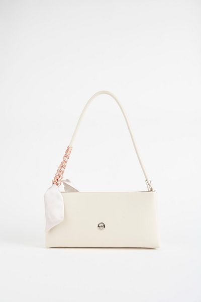 Vivaq Women's Elegant Cream Scarf Gift Faux Leather Baguette Zipper Closure Hand and Shoulder Bag