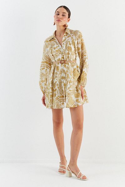 Shopping Shop Straw Belted Mini Dress Yellow