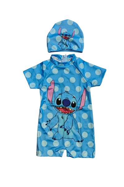 Gadget Gear Short Sleeve Girls Swimsuit with Bonnet Print Detail