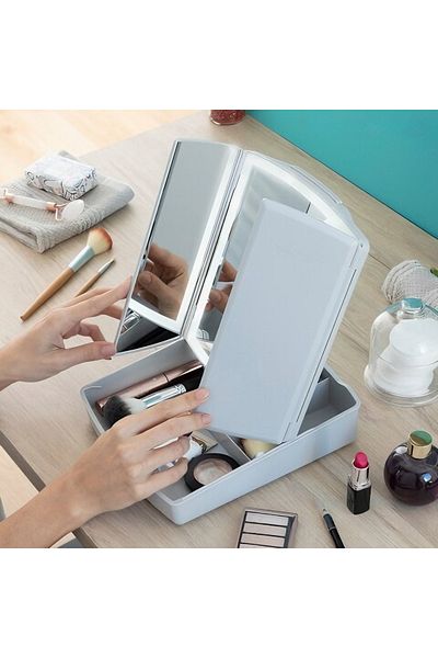 varioshop VarioShop® cosmetic makeup mirror with LED lighting, foldable, 5x magnifying mirror,