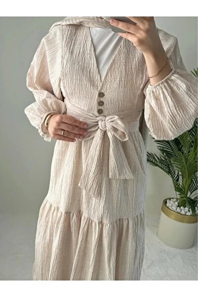 b buhari bykoc Button Detailed Balloon Sleeve Seersucker Linen Blouse Skirt Suit