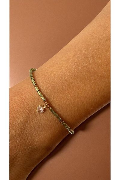 Bensei Takı Dükkanı Bensei Mini Zircon Heart Accessory, Togepi Beaded, Steel Chain Bracelet